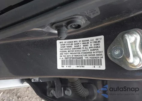 2017 Honda Civic Lx from USA, damaged, VIN 19XFC2F50HE044020